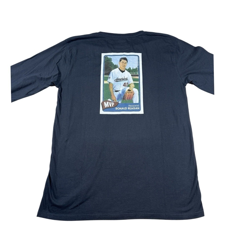 Rowdy Gentleman Ronald Reagan MVP Baseball Card Long Sleeve Pocket Tee Mens XL